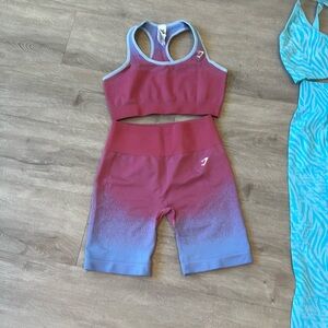 Gymshark Blue and Pink Gradient Workout Shorts and Sports Bra Set